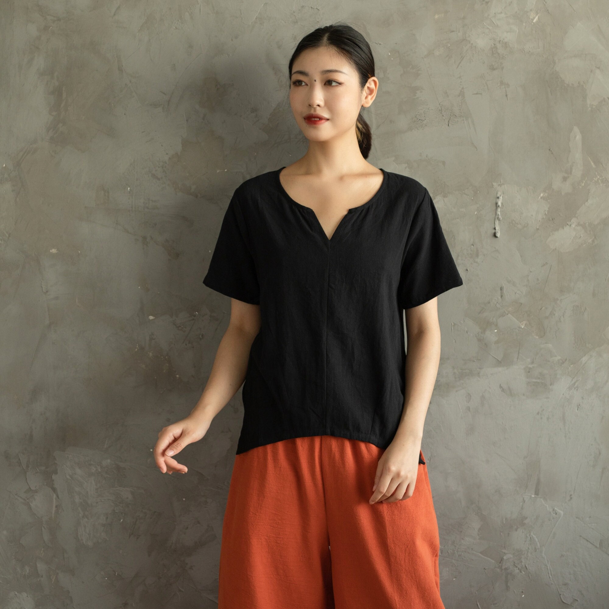 Summer Cotton Tops Women's Shirt Short Sleeves Blouse