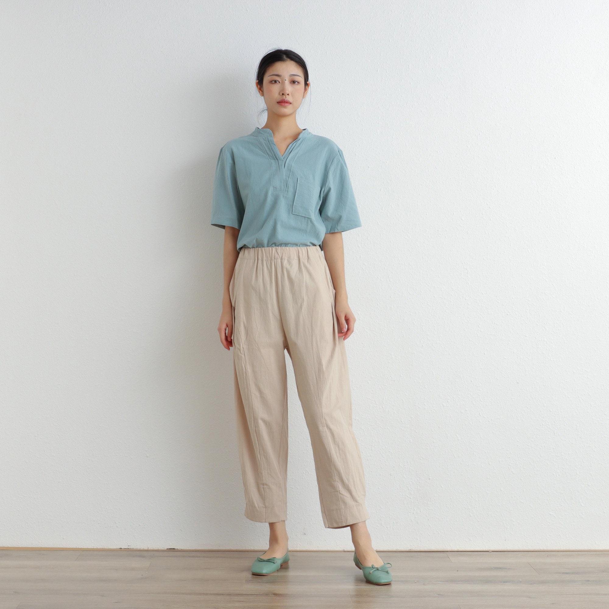 Summer Women Elastic Waist Cotton Pants Soft