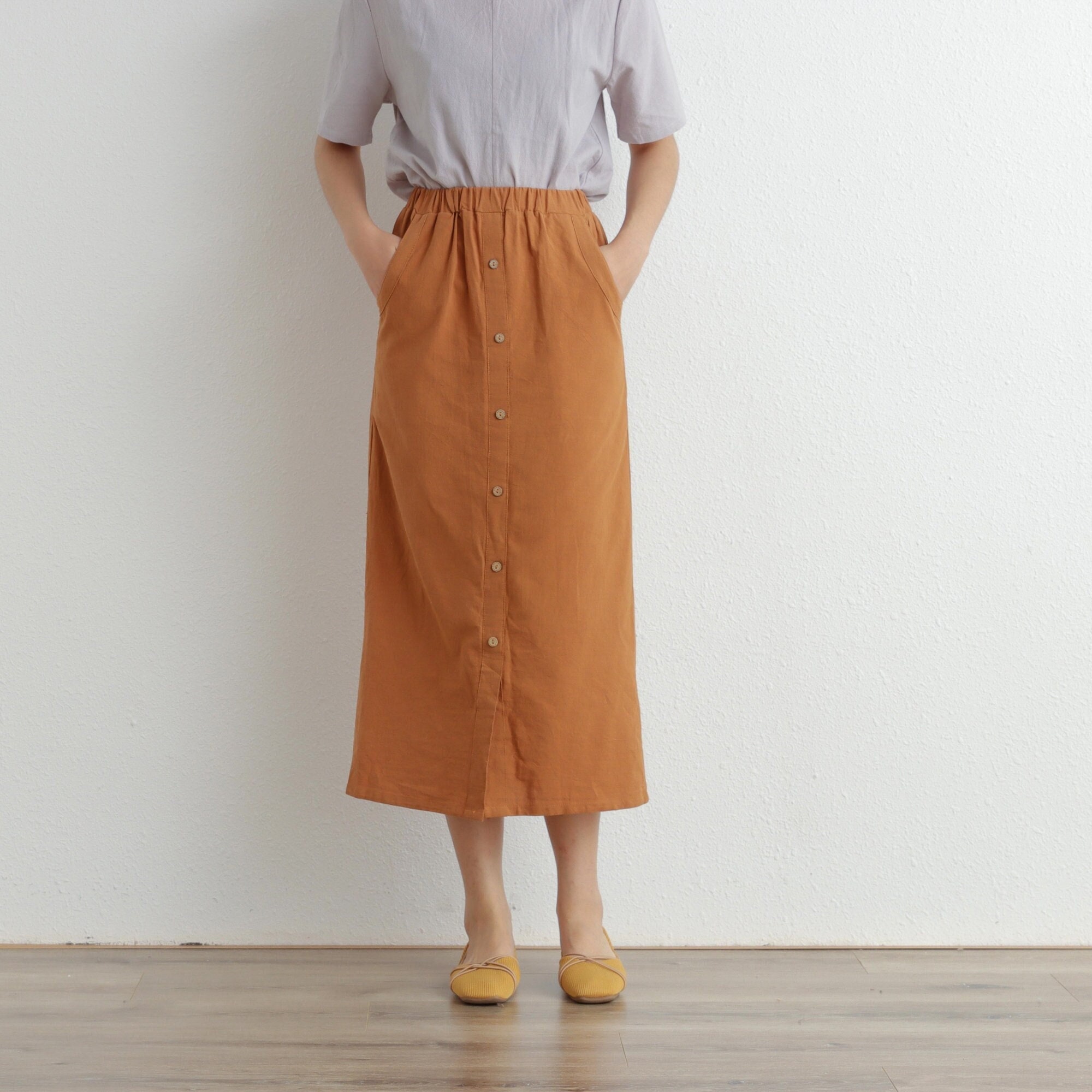 Summer Cotton Skirts A-line Pleated Elastic Waist