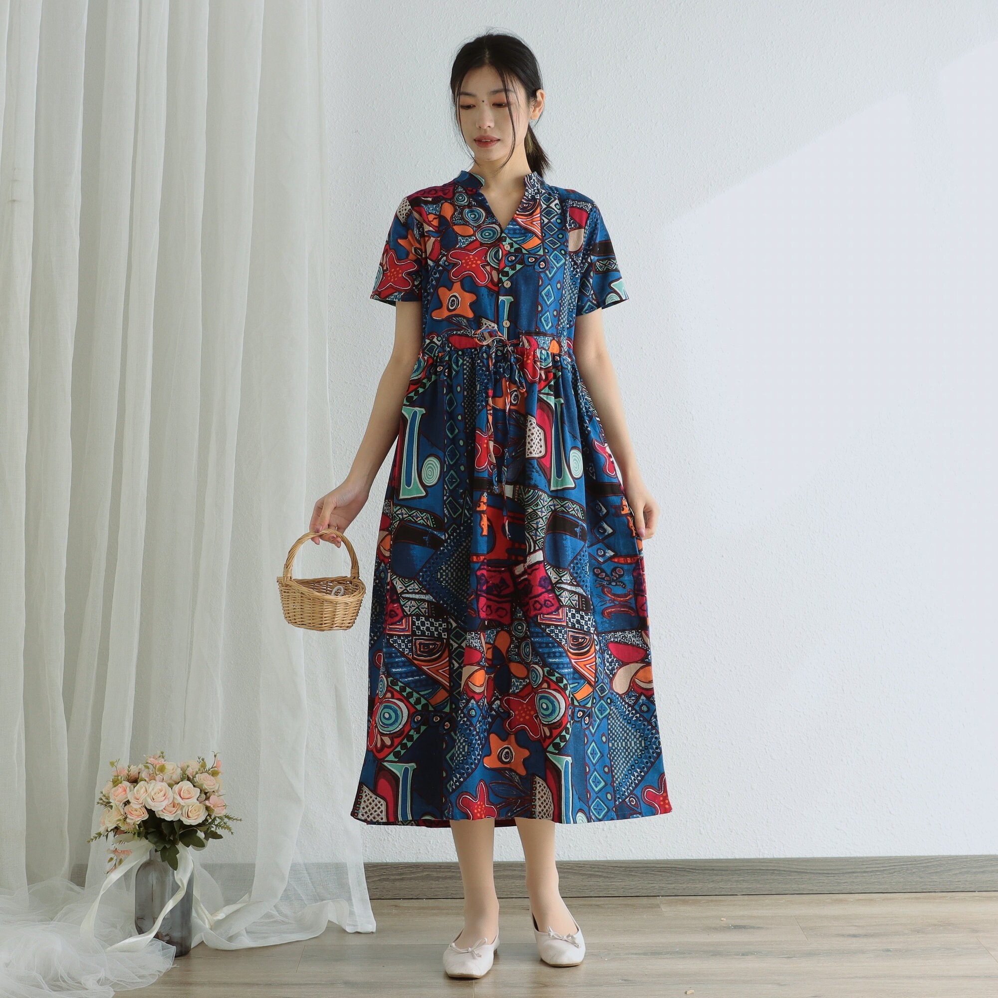 Printed Dress Summer Floral Cotton Dress Shirt