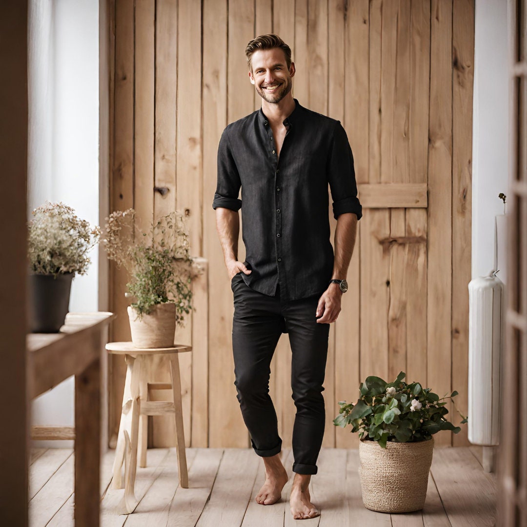 Black linen shirt for men - Image 6