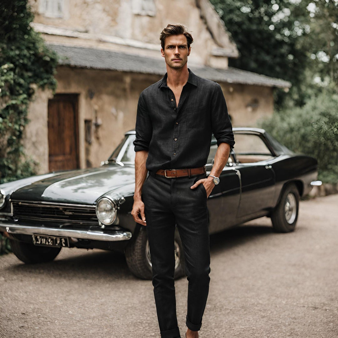Black linen shirt for men - Image 9