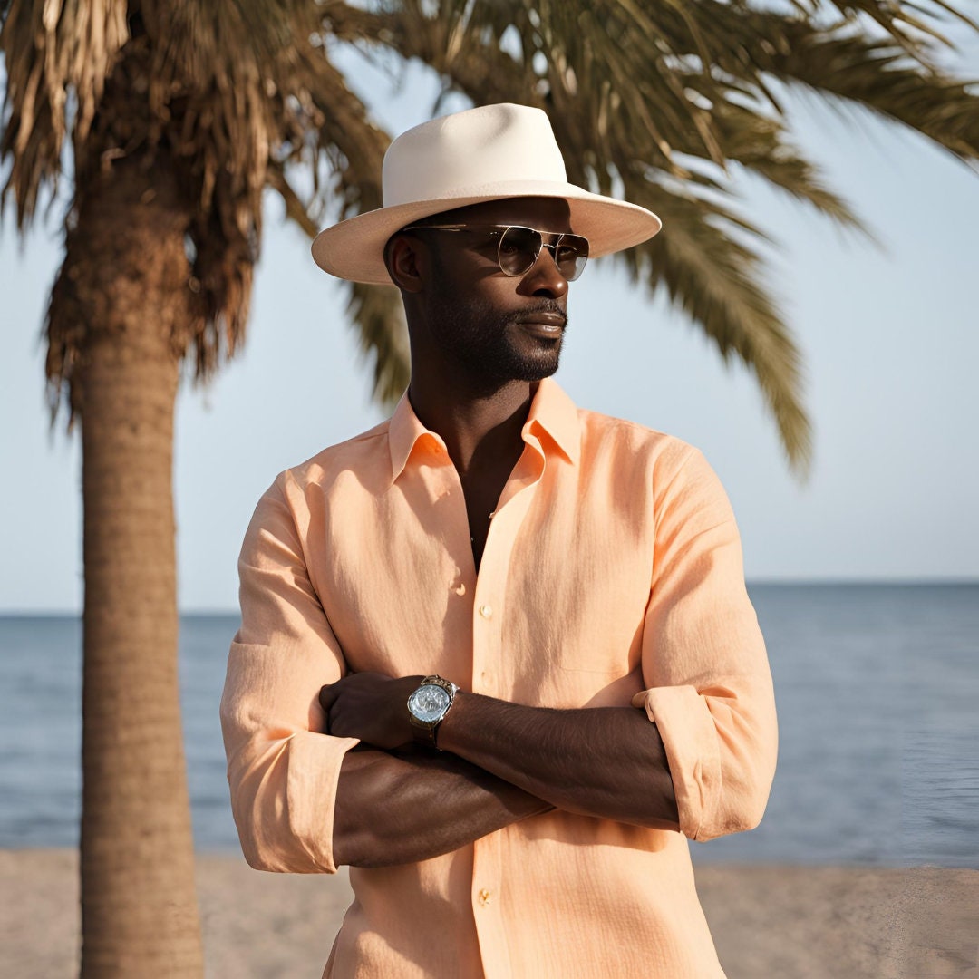 Peach linen shirt for men