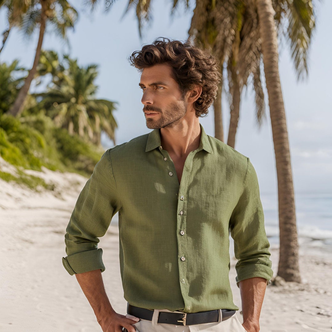 Dusty green linen shirt