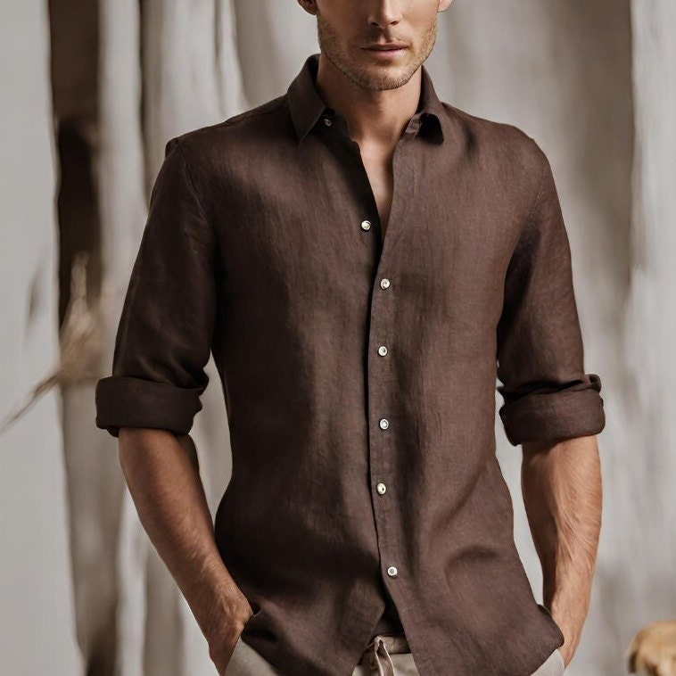 Brown linen men's shirt