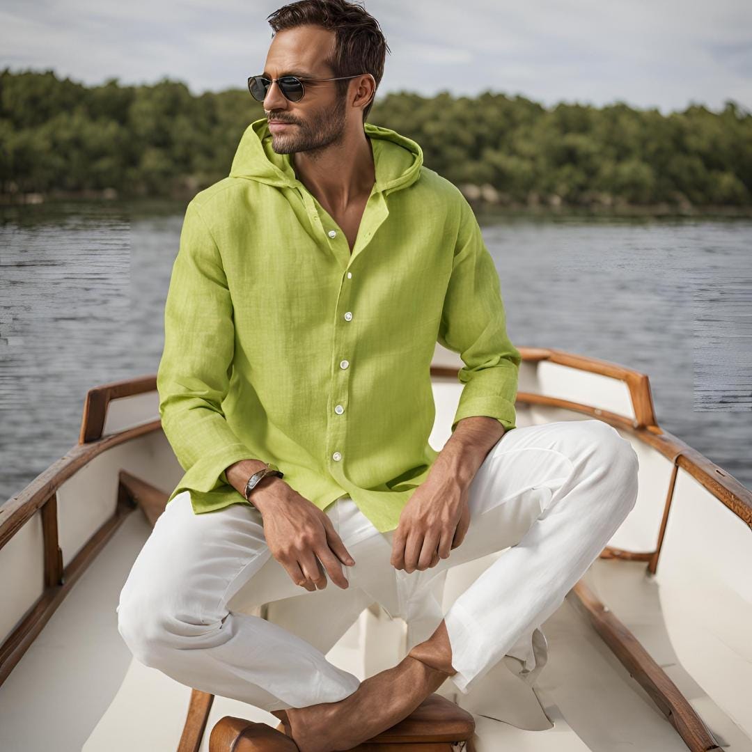 Lime green linen men's shirt